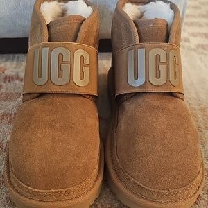 UGG Boots Kids Size 13 Chestnut Suede Strap Boot with Shearling Trim